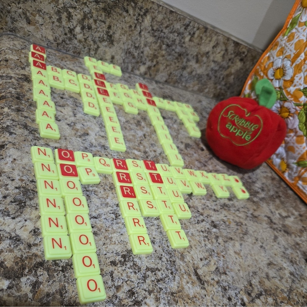 Scrabble Apple Travel Game in A Felt Apple Complete Kids Fun On-The-Go Compact